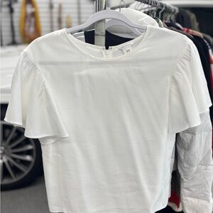 Club Monaco White Ruffled Cap Sleeve Blouse